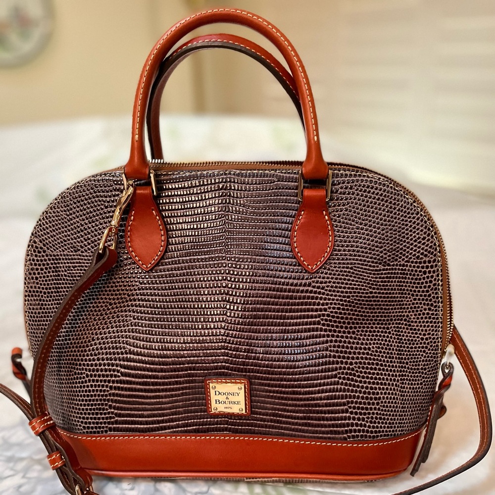 Dooney & Bourke Pebble Grain Zip Zip Satchel - Black & Brown